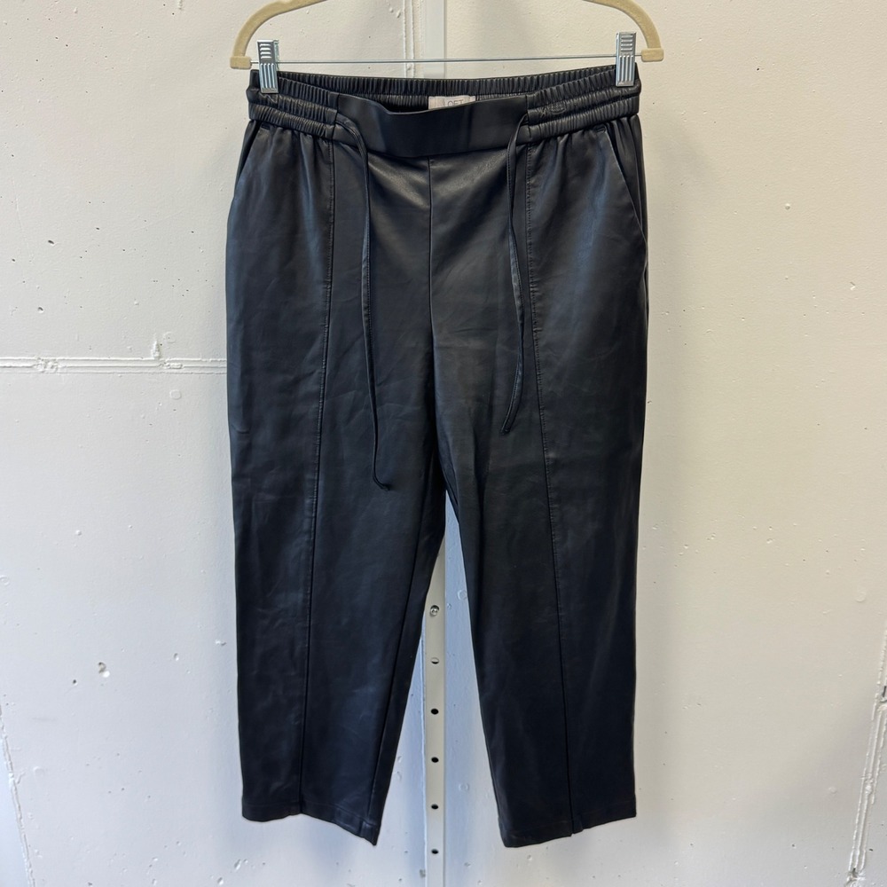LOFT Faux Leather Joggers Black Elastic Waist Drawstring Pants MP 766380 Petite